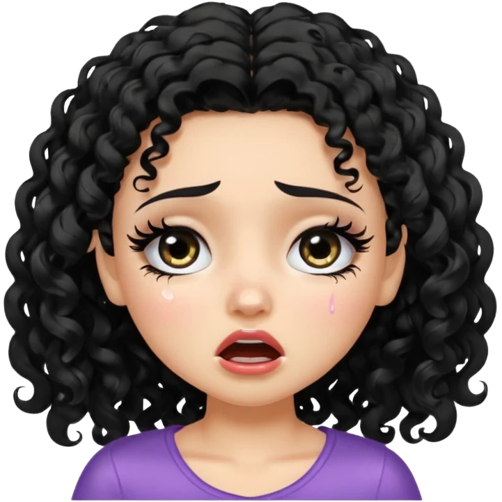 a pretty fair bratz girl with black curly hair, crying emoji