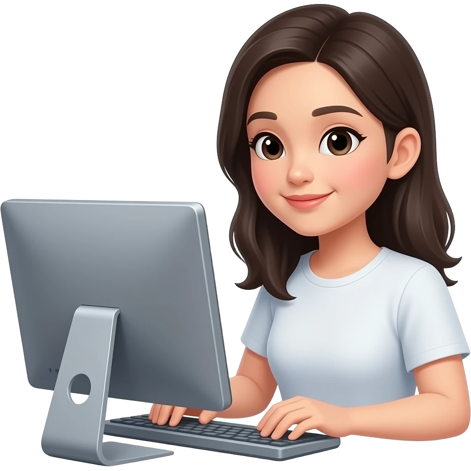 pretty asian woman using computer apple style emoji human like proportions emoji