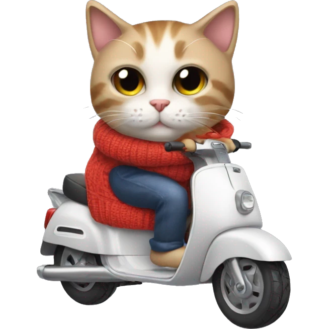 Cat wearing a sweater on a scooter emoji