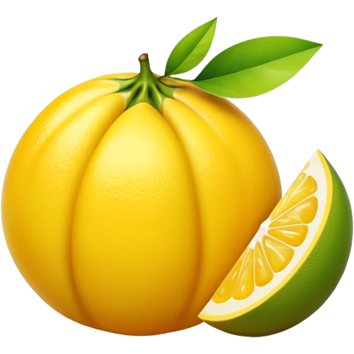 A halved yuzu fruit, in Apple iPhone emoji style. Bright yellow skin with subtle texture, juicy interior visible, vibrant colors, smooth gradients, glossy highlights, clean simple shapes, no outlines, slight 3D depth.
 emoji