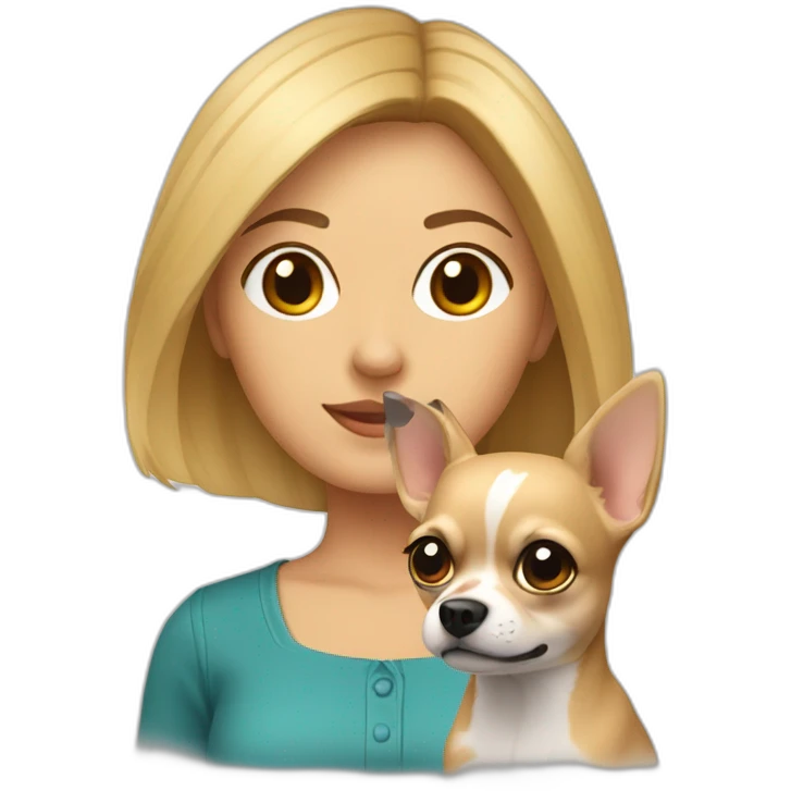 mujer con pelo super corto rubio y su perro Chihuahua emoji