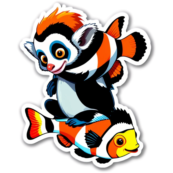 Lemurs hugging a clown-fish emoji
