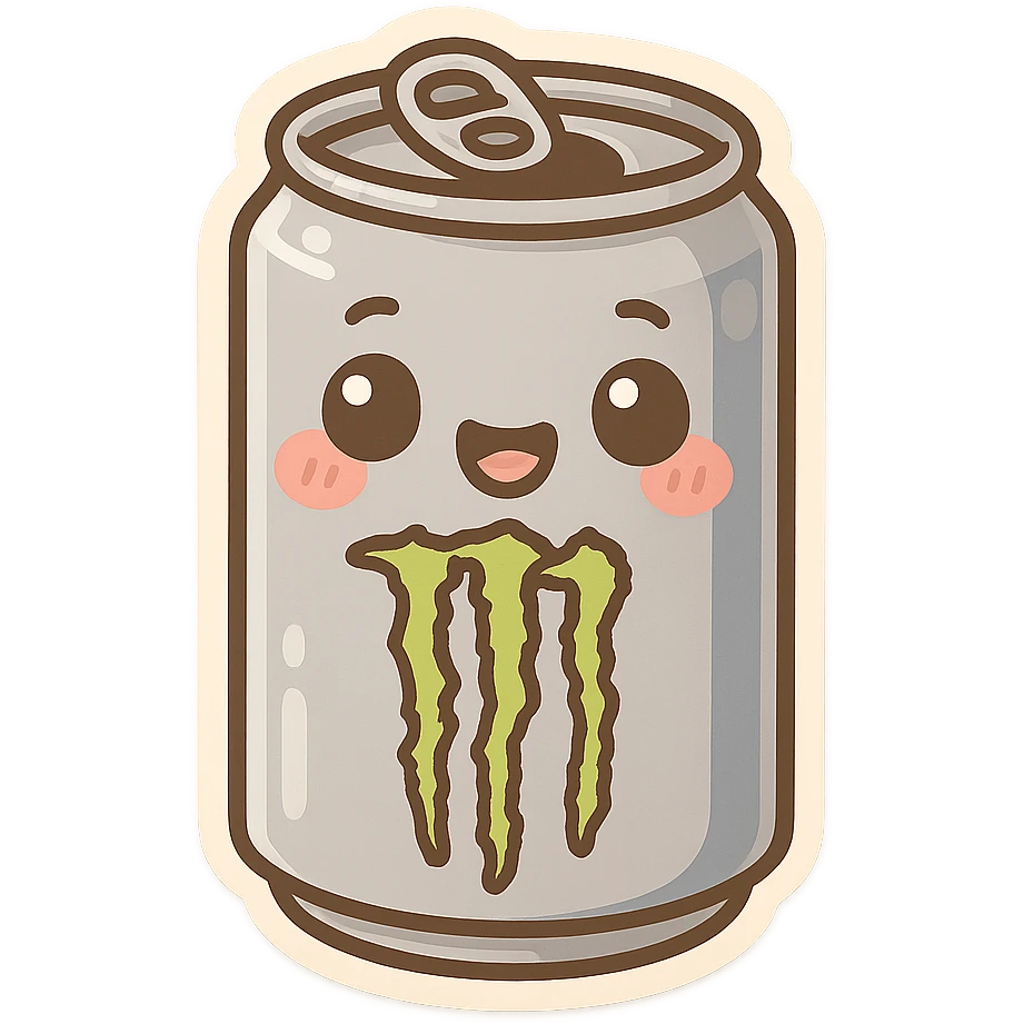 monster energy drink can, chibi stickers style, cute and exaggerated features, isolated on transparent background emoji