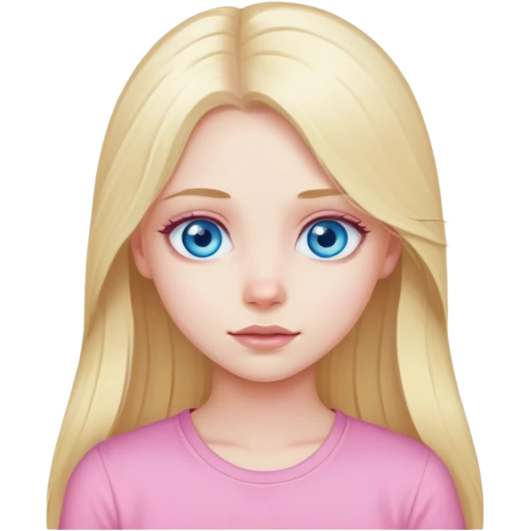 Blue eyed girl with long blonde hair and pink shirt, pale skin emoji