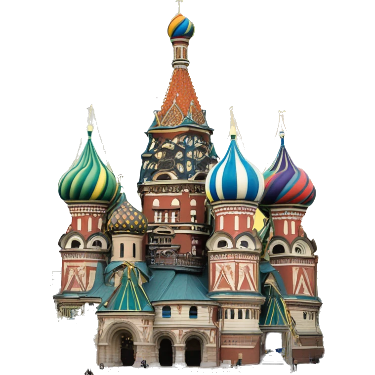 colorful st basils cathedral inserted into guy fawkes mask emoji