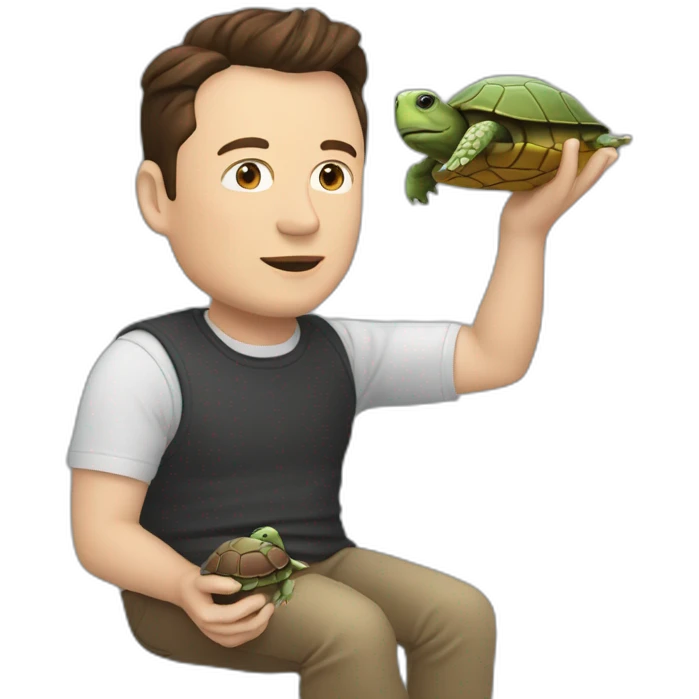 elon musk with turtle on your hand emoji