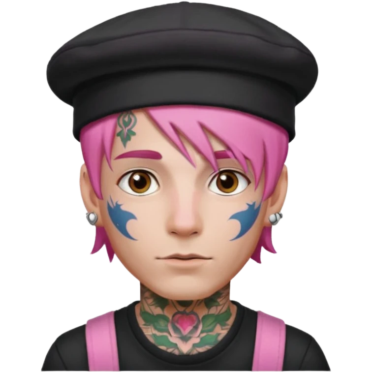 pink haired man and face tattoos and hat emoji