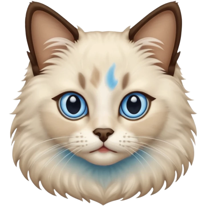 Ragdoll cat, with dark brown nose/center face area with surrounding beige fur, bright blue eyes emoji
