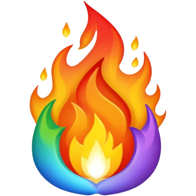 A fire emoji with the colors of the pride flag. Take away the small fire emojis besides the single big one. Make it super duper gay emoji