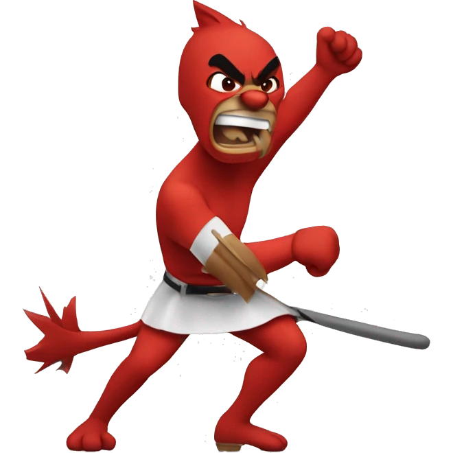 Cartoon Cardinal beating up cartoon wildcat emoji