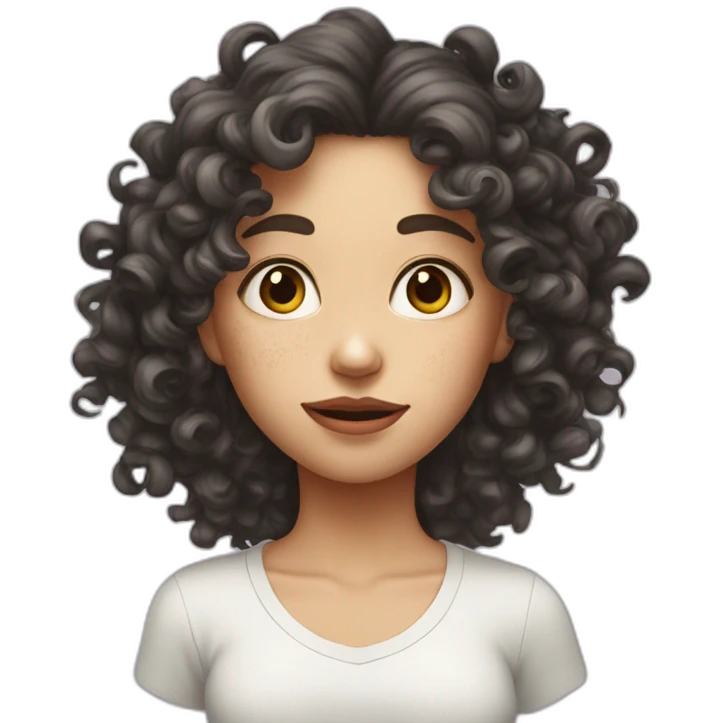 female face with curly hair and with many large irregular milk stains emoji