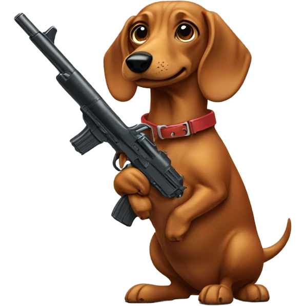 Weiner dog holding a gun  emoji