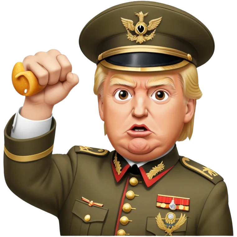 Donald trump wearing a historically accurate German war uniform while punching grimace from McDonalds in the face emoji