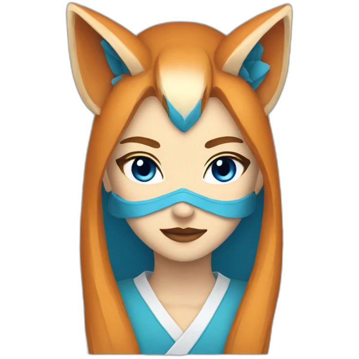 women with half kitsune mask blue eyes emoji