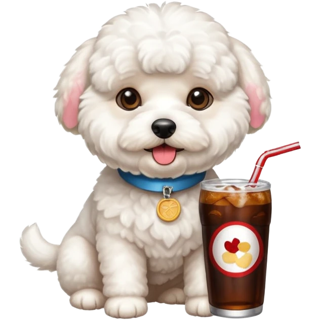 A cute bichon drinking cola emoji