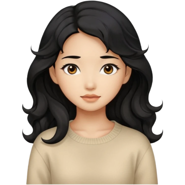 Beautiful girl,Black hair, wavy long hair,Black eyes,Chinese, beige sweater  emoji