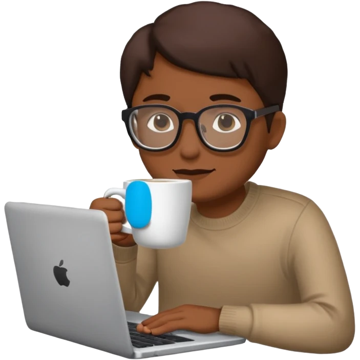 persona tomando cafe y con un computador  emoji