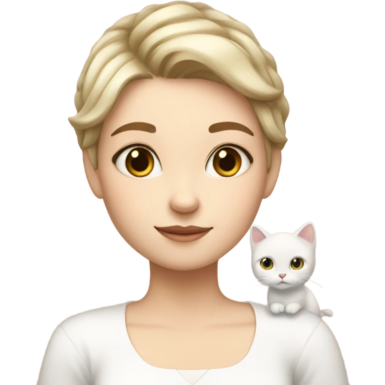 short hair girl fair skin with whit cat and princess cloth emoji