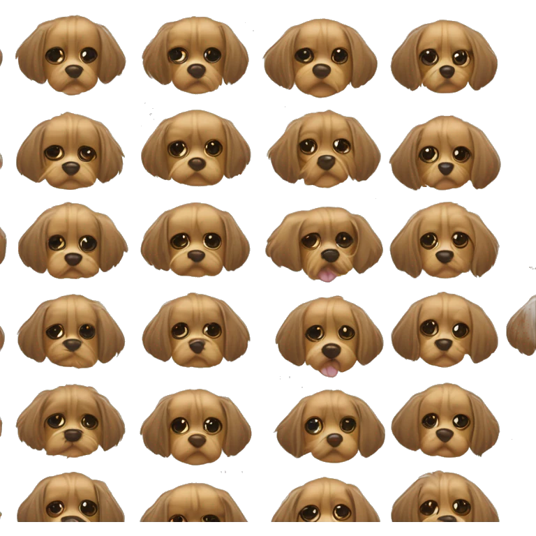 Cachorro Yorkshire piscando o olho, cabelo comprido, franja comprida, tocando o chão, língua para fora emoji