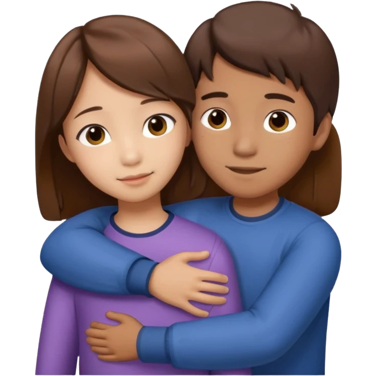 Asian brown hair small girl sis hug asian brown hair white boy big bro  emoji