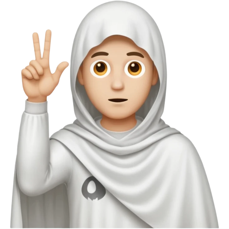 Make a guy in a ghost outfit with a point top emoji