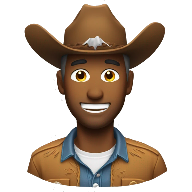 Smiling cowboy with a sweat drop falling from forehead emoji