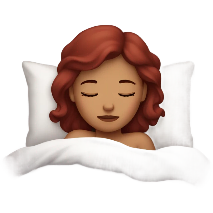 Burgundy haired girl sleeping in bed emoji