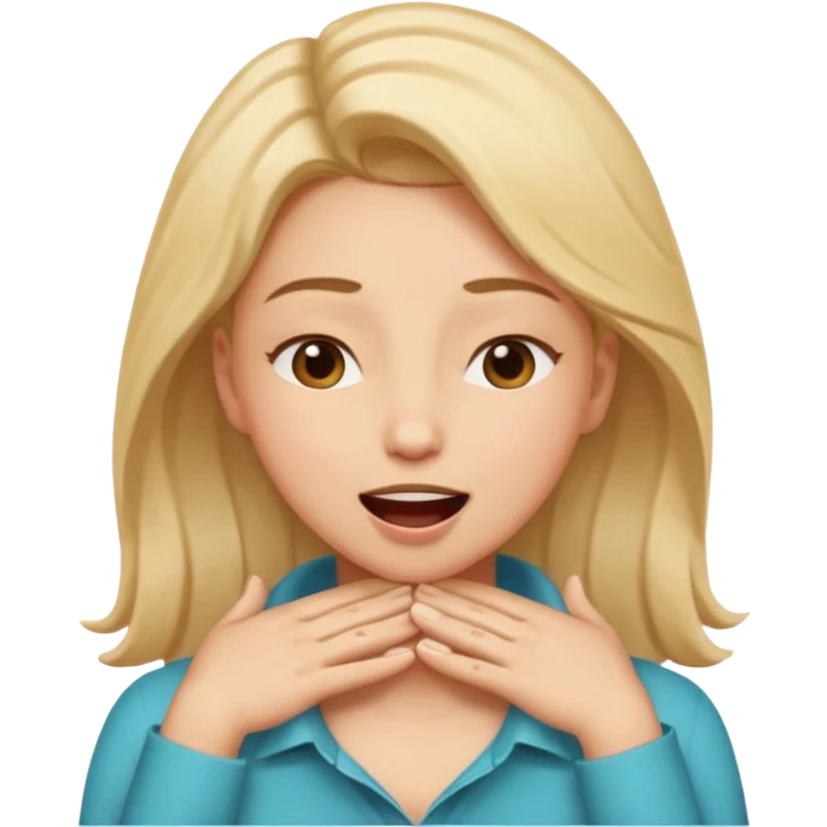 eyes closed and mouth wide open and hands cupped around her neck - her eyes are squinty with excitment emoji