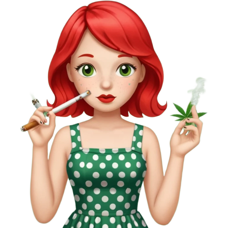 Girl polka dot dress smoking weed emoji