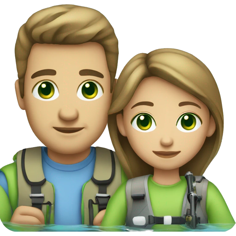 White with blue/green eyes dad and daughter fishing emoji