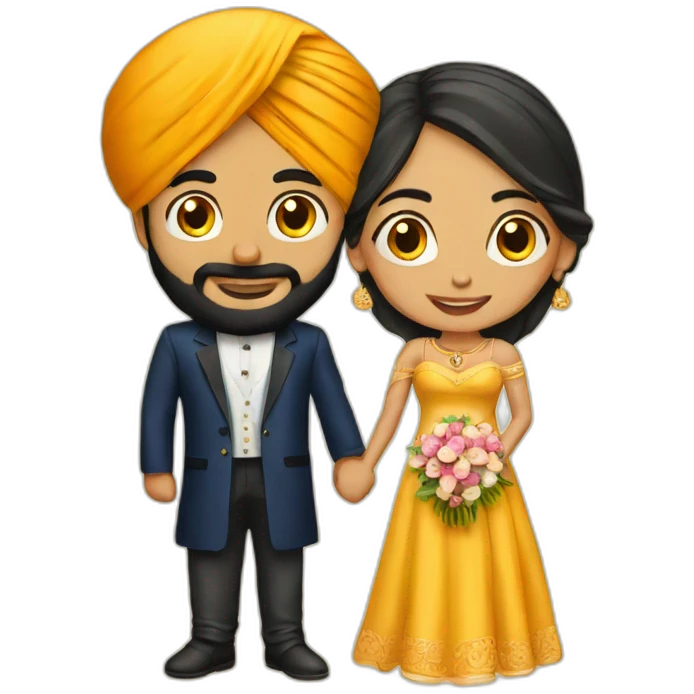 A Sikh man and a woman at their wedding emoji