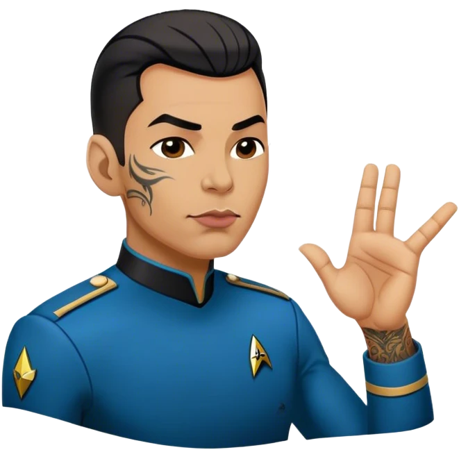 Male Star Trek officer with tattoos blowing a kiss emoji