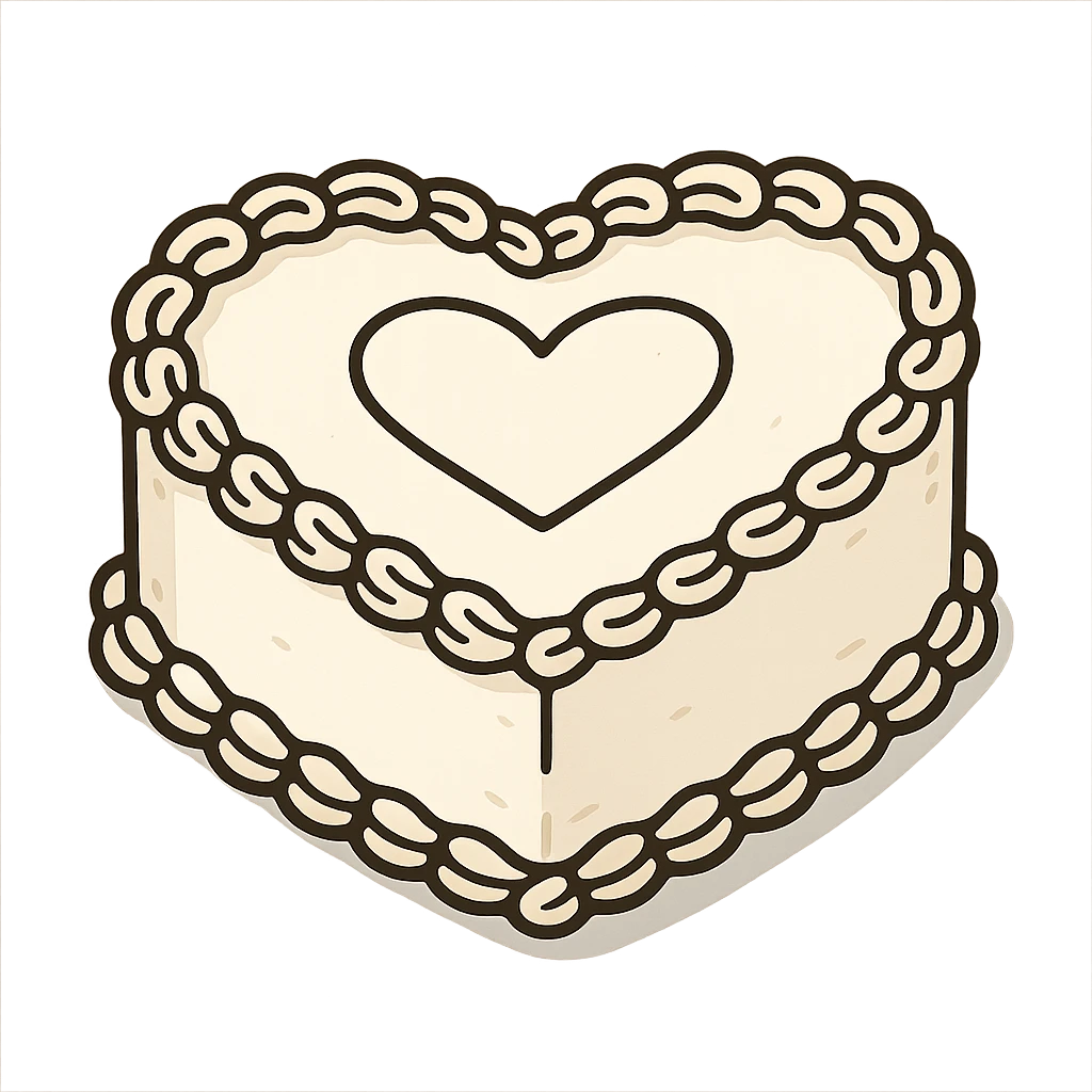 flat toon white heart-shaped vintage cake emoji