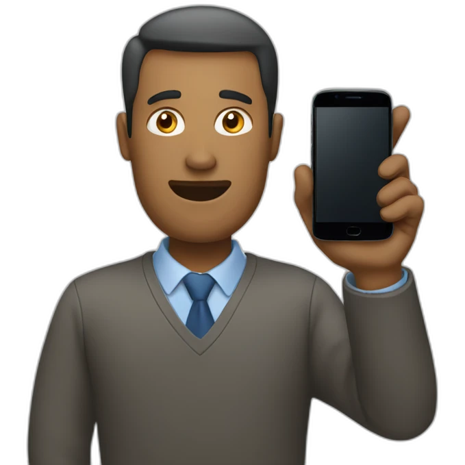 A man holding up a mobile phone and talking emoji