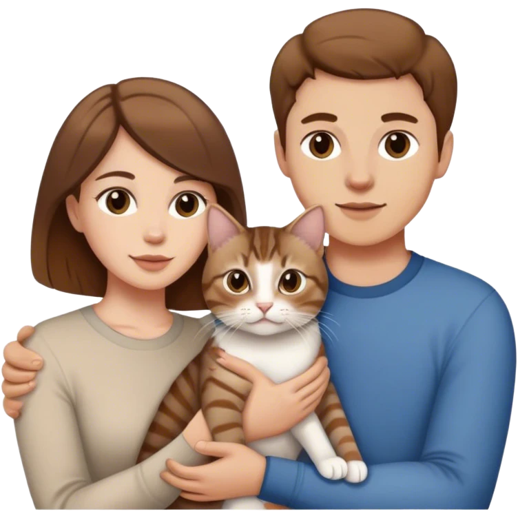 white couple with brown hair, they’re holding a tabby cat  emoji