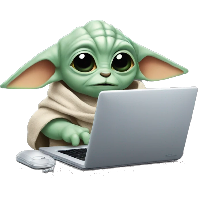 Grogu from Star Wars with a laptop emoji