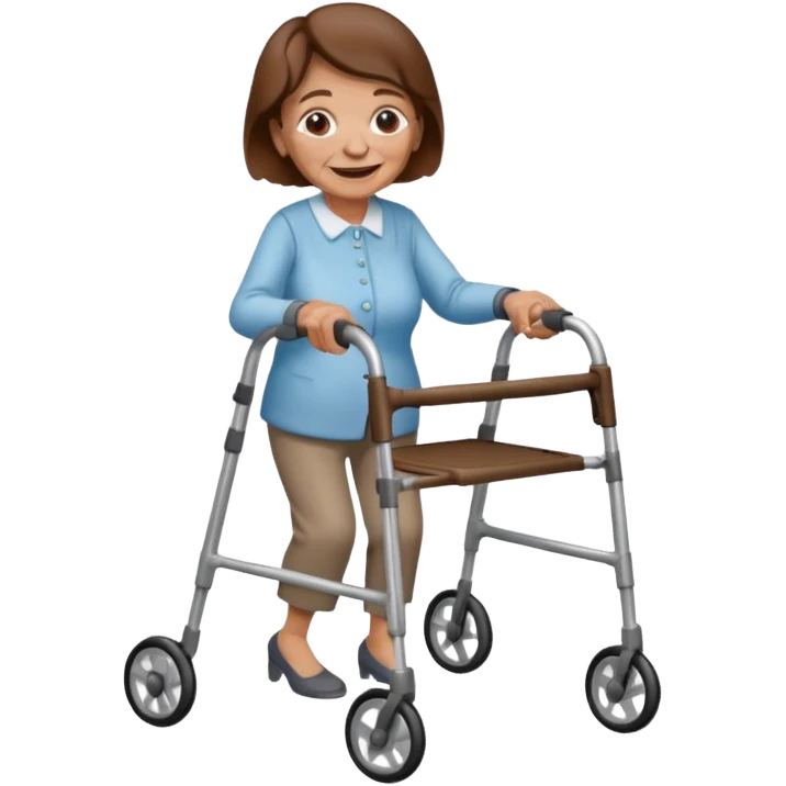 Old woman with brown hair with a walker  emoji