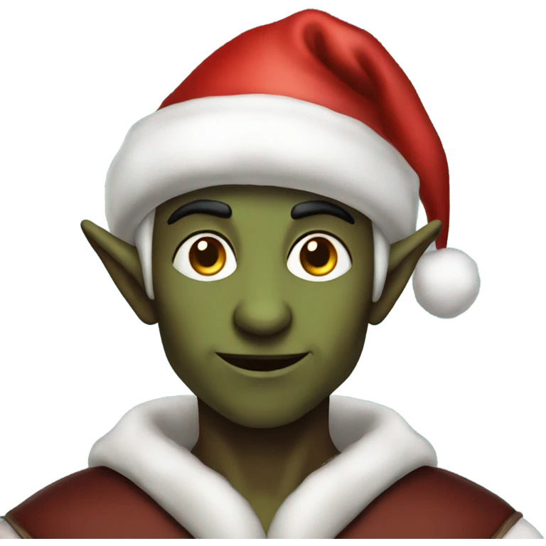 rogue male elf fantasy wearing santa hat emoji