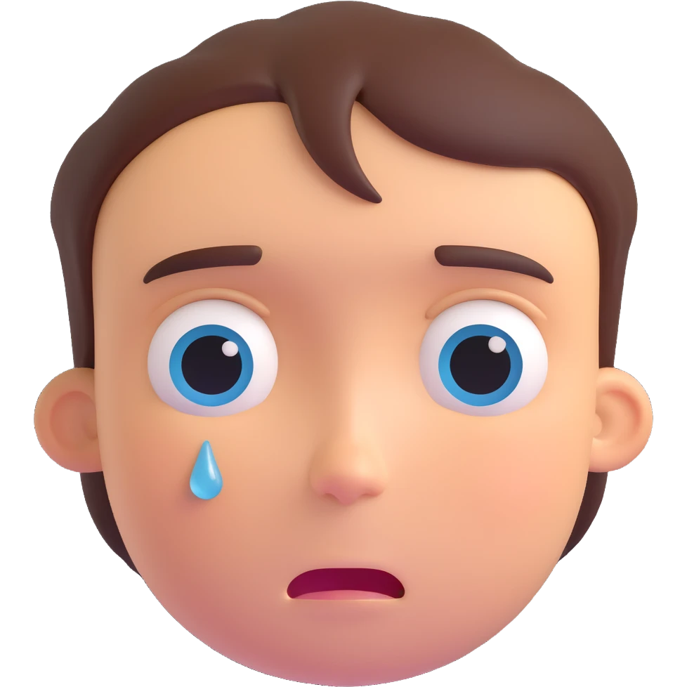 face with tears streaming down, eyes sad, but mouth forming an unnatural smile, showing emotional conflict emoji
