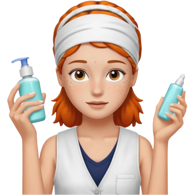 Clean girl aesthetic emoticons, apply skincare products, headband, glowing skin, vest, soft lighting
 emoji