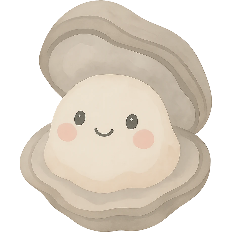 Make the oyster smile while keeping the watercolor art style, with a transparent background. emoji