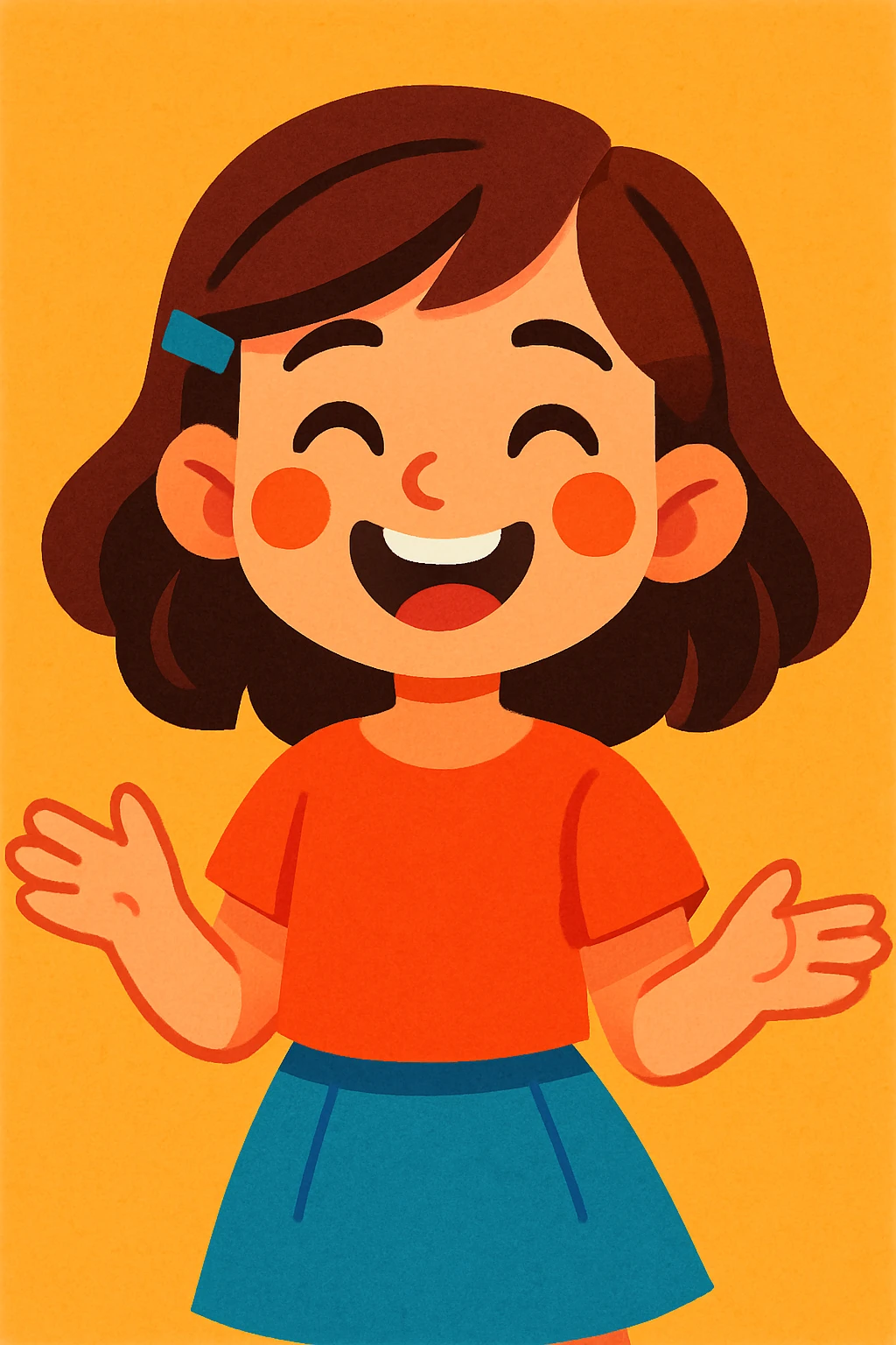 a girl with brunette hair, cheerful, modern illustration, vibrant toon style emoji