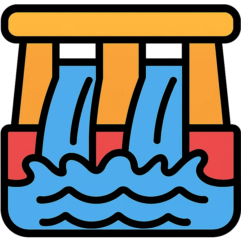 dam with water flowing icon in lineal color with black outlines emoji