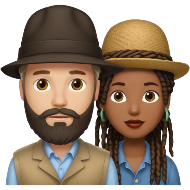 Couple emoji -WHITE with man with beardmwoth hate on and BLACK FEMALEwith mid length locs emoji