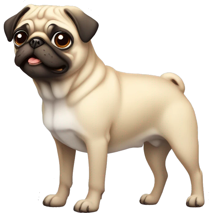 Tall slim pug with dark brown eyes sits on the floor  emoji