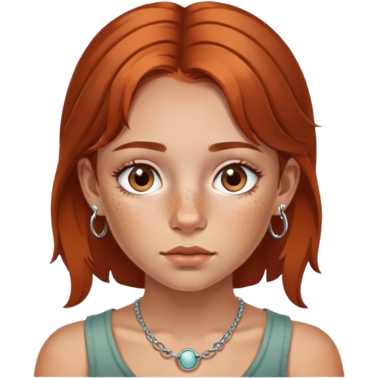 girl with freckles, hazel eyes, copper brown hair with two nose rings and a septum piercing  emoji