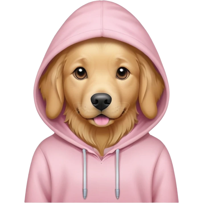 Golden retriever wearing a hoodie in light pink emoji