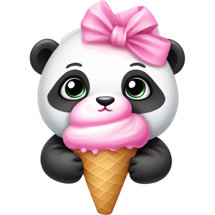 baby panda with a pink hair bow  eating pink ice cream cone  emoji