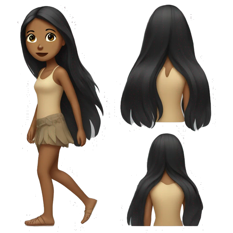 Brown Island girl with long black hair emoji