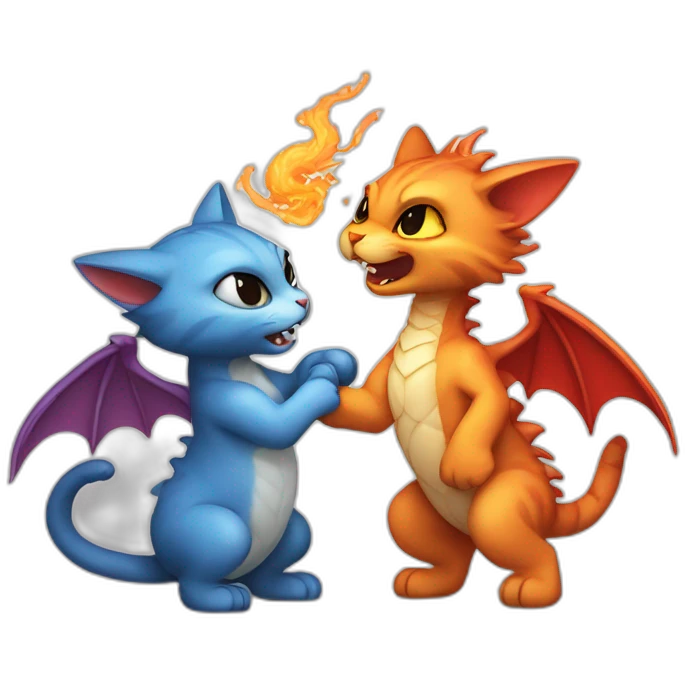 chibi cat fighting a dragon emoji